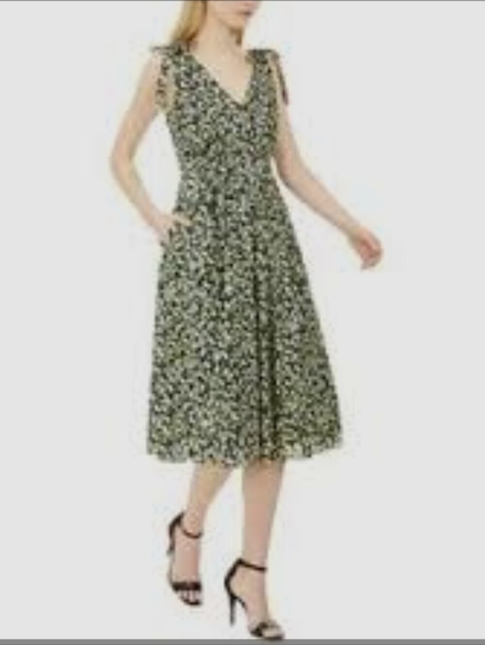 Calvin Klein  Navy Floral Sundress with Yellow Accents Cotton